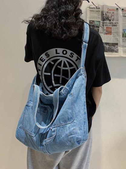 xakxx Casual Denim Split-Joint Solid Color Bags Accessories