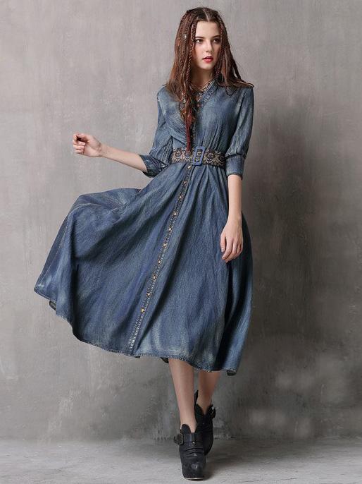 xakxx Vintage Embroidered Cropped Denim Dress