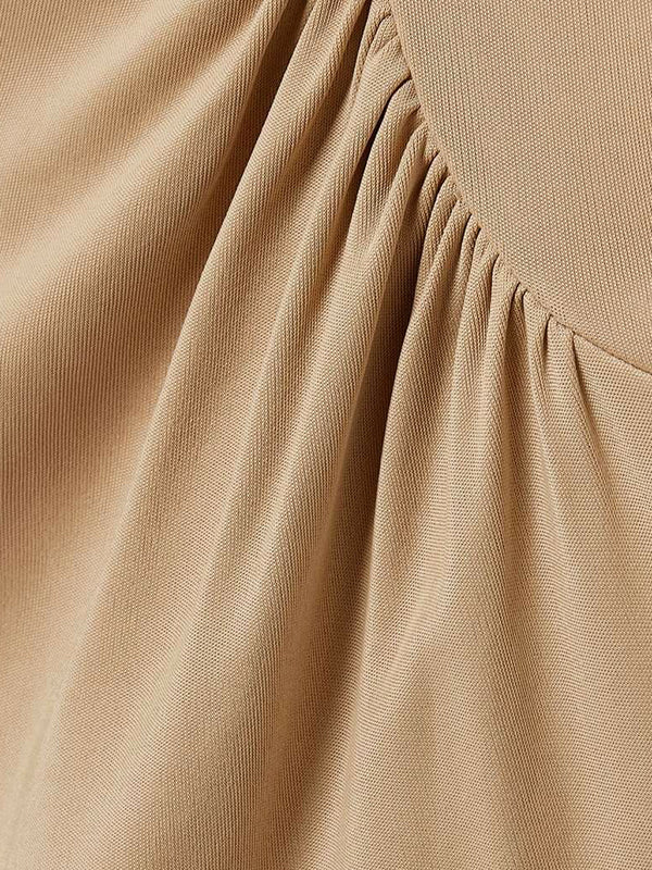 xakxx Long Sleeves Skinny Pleated Solid Color Split-Joint Round-neck Maxi Dresses