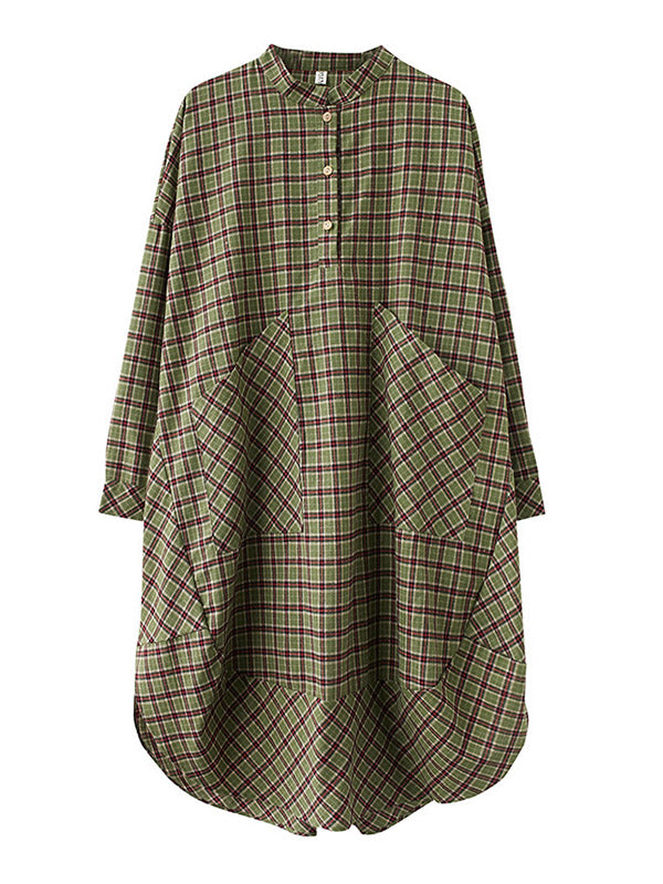 xakxx Vintage Plaid Irregularity Shirt Dresses