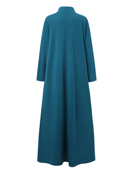 xakxx Casual Loose 4 Colors High-Neck Long Sleeves Maxi Dress