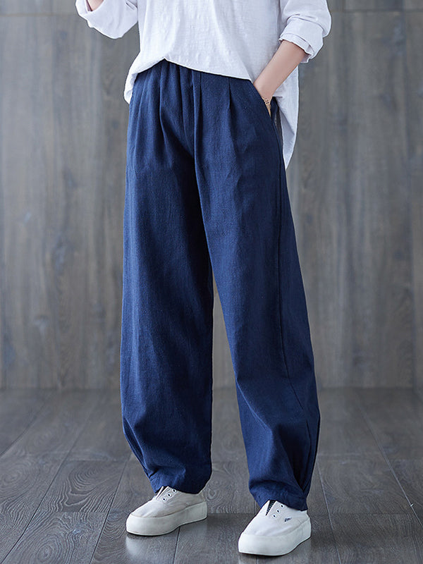 xakxx Simple Wide Leg Loose Elasticity Solid Color Casual Pants Bottoms