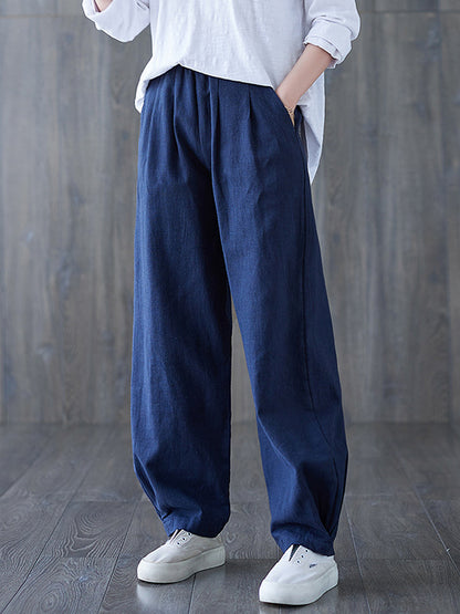 xakxx Simple Wide Leg Loose Elasticity Solid Color Casual Pants Bottoms