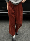 xakxx High Waisted Loose Elasticity Pleated Split-Joint Pants Trousers