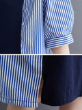 xakxx Loose Short Sleeves Split-Joint Striped Round-Neck Midi Dresses