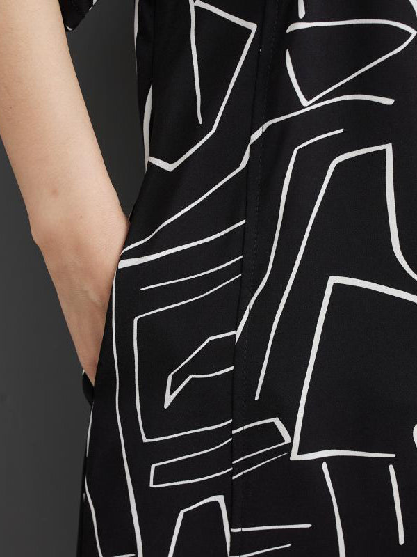 xakxx Loose Abstract Printed Lapel Midi Dresses