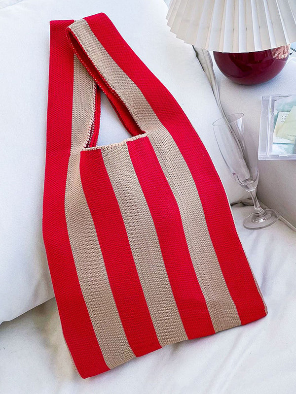 xakxx Contrast Color Striped Bags Woven Handbag