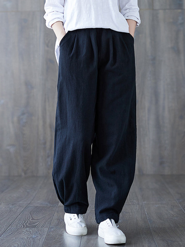 xakxx Simple Wide Leg Loose Elasticity Solid Color Casual Pants Bottoms