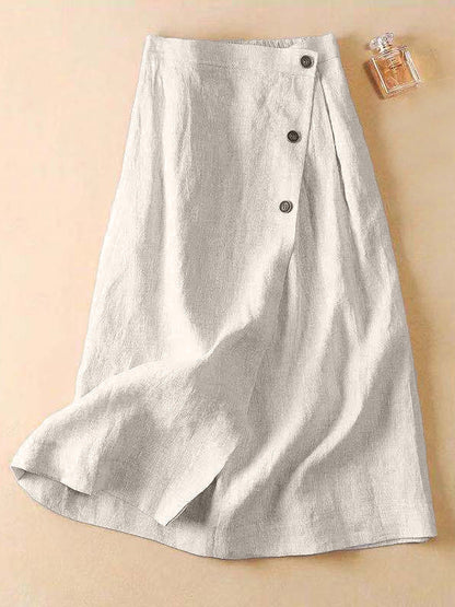 xakxx Simple Casual Loose Elasticity Ramie Cotton Skirt