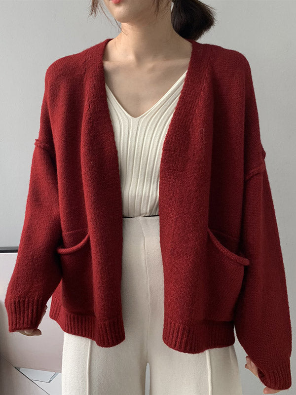 xakxx Urban Solid Color Long Sleeves Knitting Cardigans Outerwear