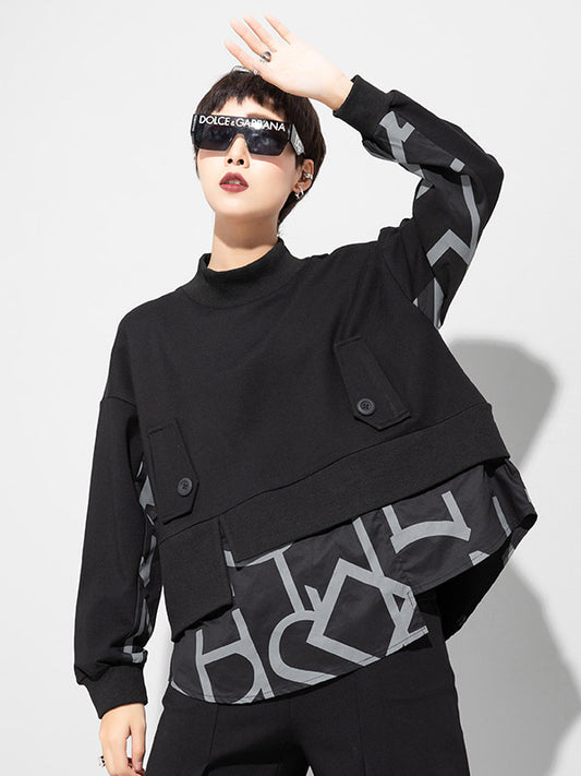 xakxx Original Split-Joint False Two Sweatshirt Tops