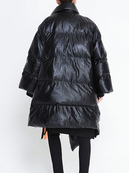 xakxx Long Sleeves Loose Asymmetric Keep Warm Tied Velvet High Neck Padded Coat Padded Coat/Down Coat