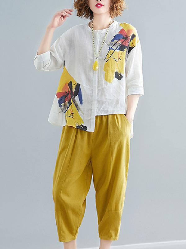 xakxx Printed Shirt + Solid Wide Leg Pants