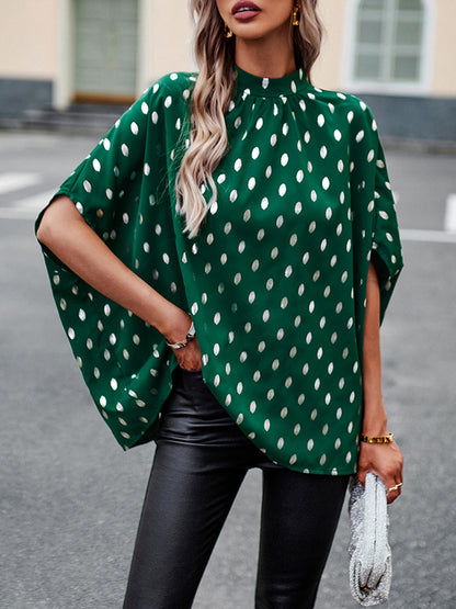 xakxx Loose Bandage Polka Dot Round-Neck Blouses&Shirts Tops