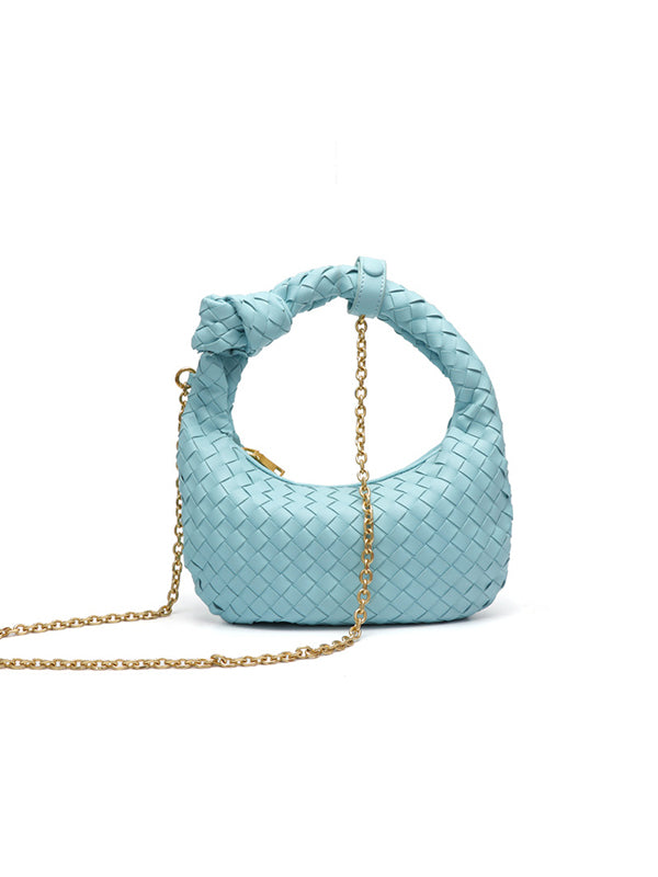 xakxx Chains Knot Solid Color Woven Zipper Crossbody Bags