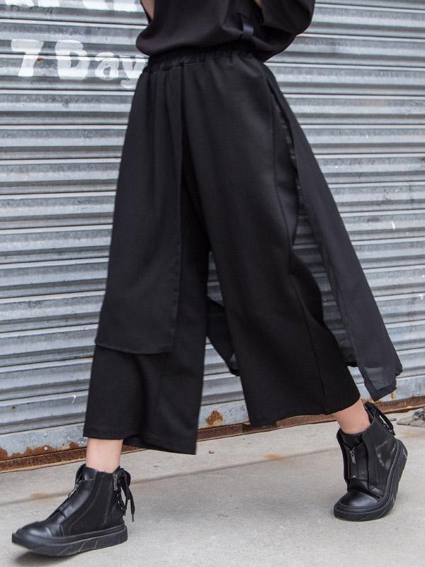 xakxx Chiffon Split-Joint Asymmetric Wide-Leg Pants