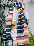 xakxx Contrast Color Fringed Keep Warm Multi-Colored Striped Shawl&Scarf