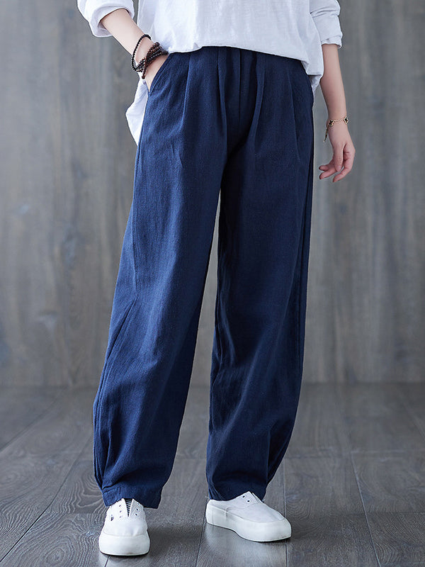 xakxx Simple Wide Leg Loose Elasticity Solid Color Casual Pants Bottoms