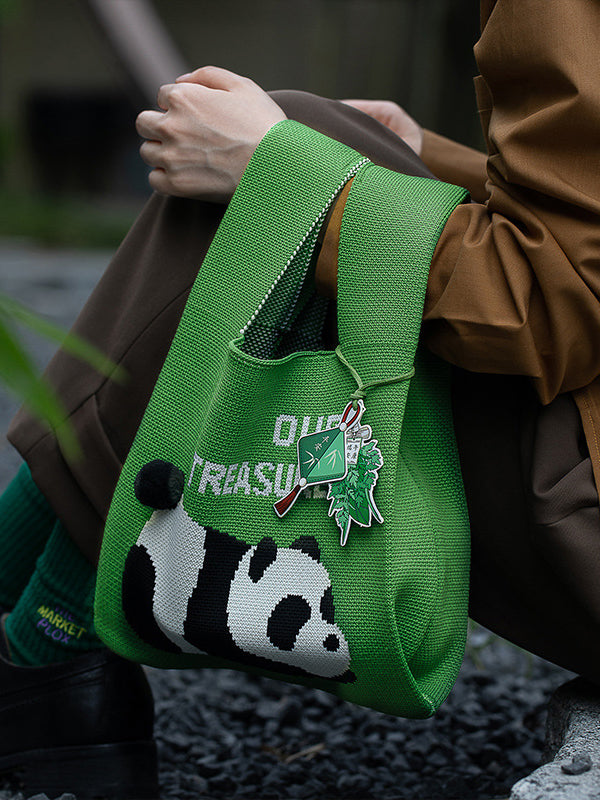 xakxx Panda-Patterned Woven Handbag Bags