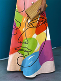 xakxx Loose Short Sleeves Contrast Color Figure High-Neck Maxi Dresses
