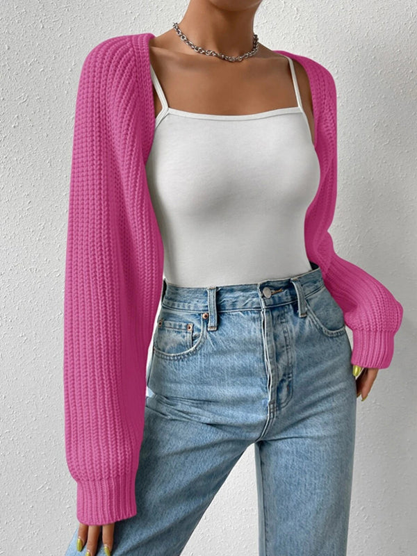 xakxx Barbie Long Sleeves Loose Solid Color Split-Joint Cardigan Tops