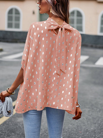 xakxx Loose Bandage Polka Dot Round-Neck Blouses&Shirts Tops