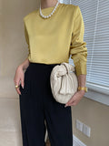 xakxx Casual Long Sleeves Loose Solid Color Round-Neck Blouses&Shirts Tops