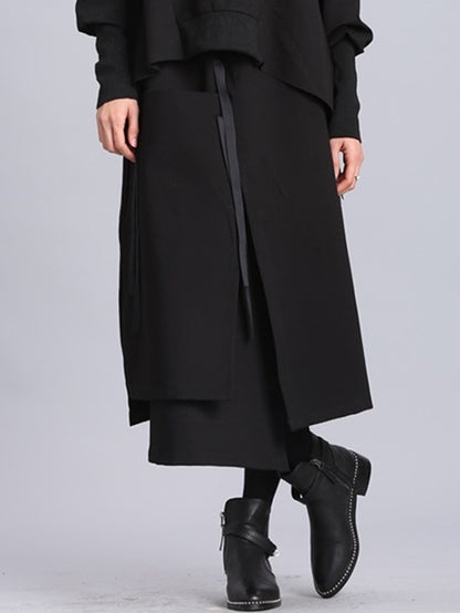 xakxx Raised Bands Split-Joint Asymmetric Black Empire Skirt