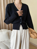 xakxx Long Sleeves Loose Solid Color V-Neck Cardigan Tops