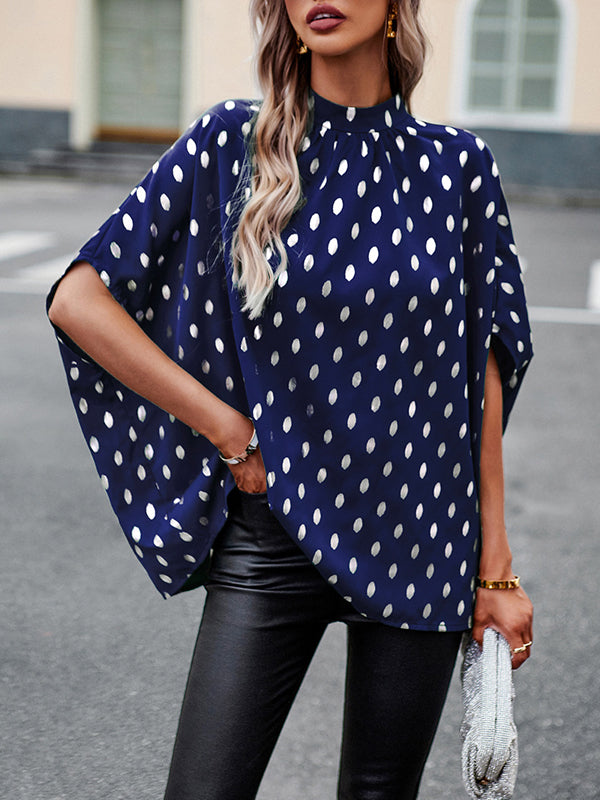 xakxx Loose Bandage Polka Dot Round-Neck Blouses&Shirts Tops