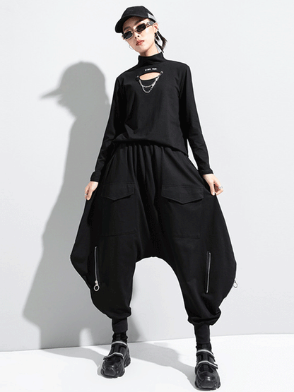 xakxx  Zipper Original Simple Loose Solid Harem Pants