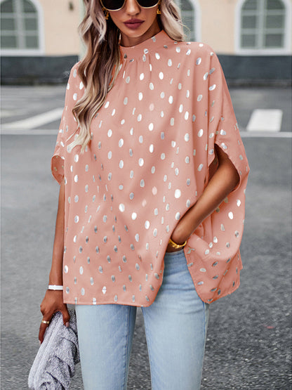 xakxx Loose Bandage Polka Dot Round-Neck Blouses&Shirts Tops