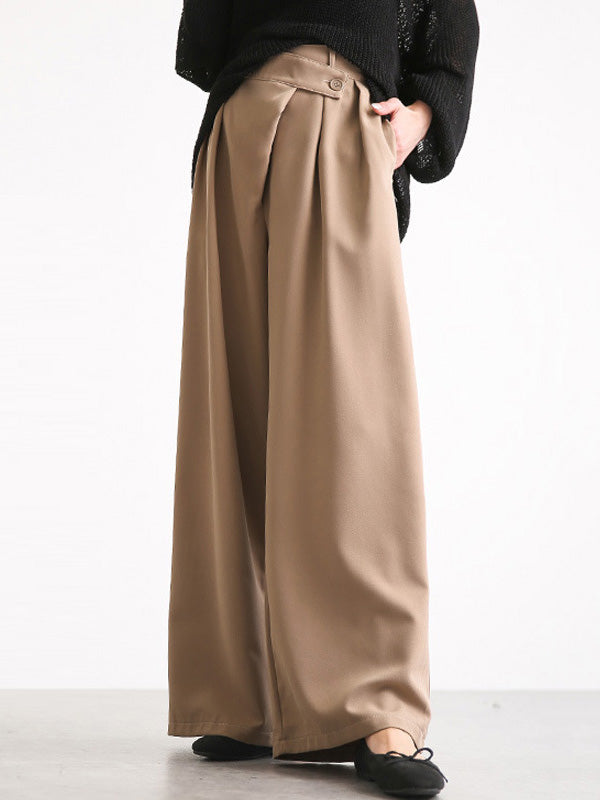 xakxx Casual Wide Leg Loose Solid Color Pants Bottoms