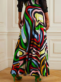 xakxx High Waisted Abstract Printed Skirts Bottoms