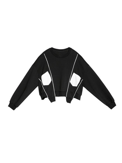 xakxx Original Creation Loose Batwing Sleeves Contrast Color Split-Joint Round-Neck Sweatshirt Tops