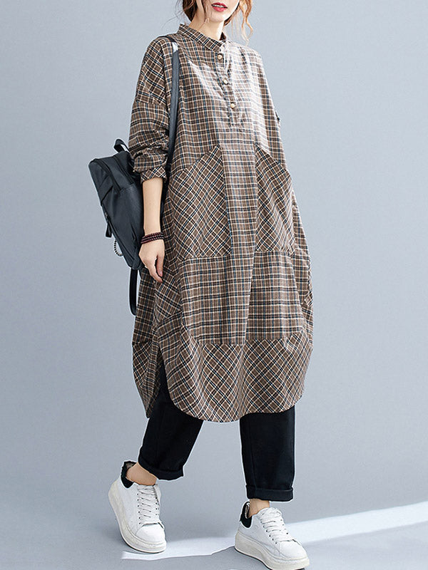 xakxx Vintage Plaid Irregularity Shirt Dresses