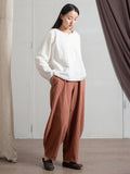 xakxx Simple High Waisted Solid Color Wide Leg Pants