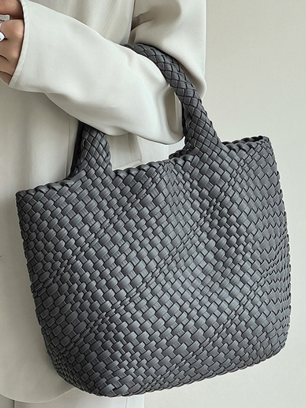 xakxx Solid Color Woven Tote Bags Handbags