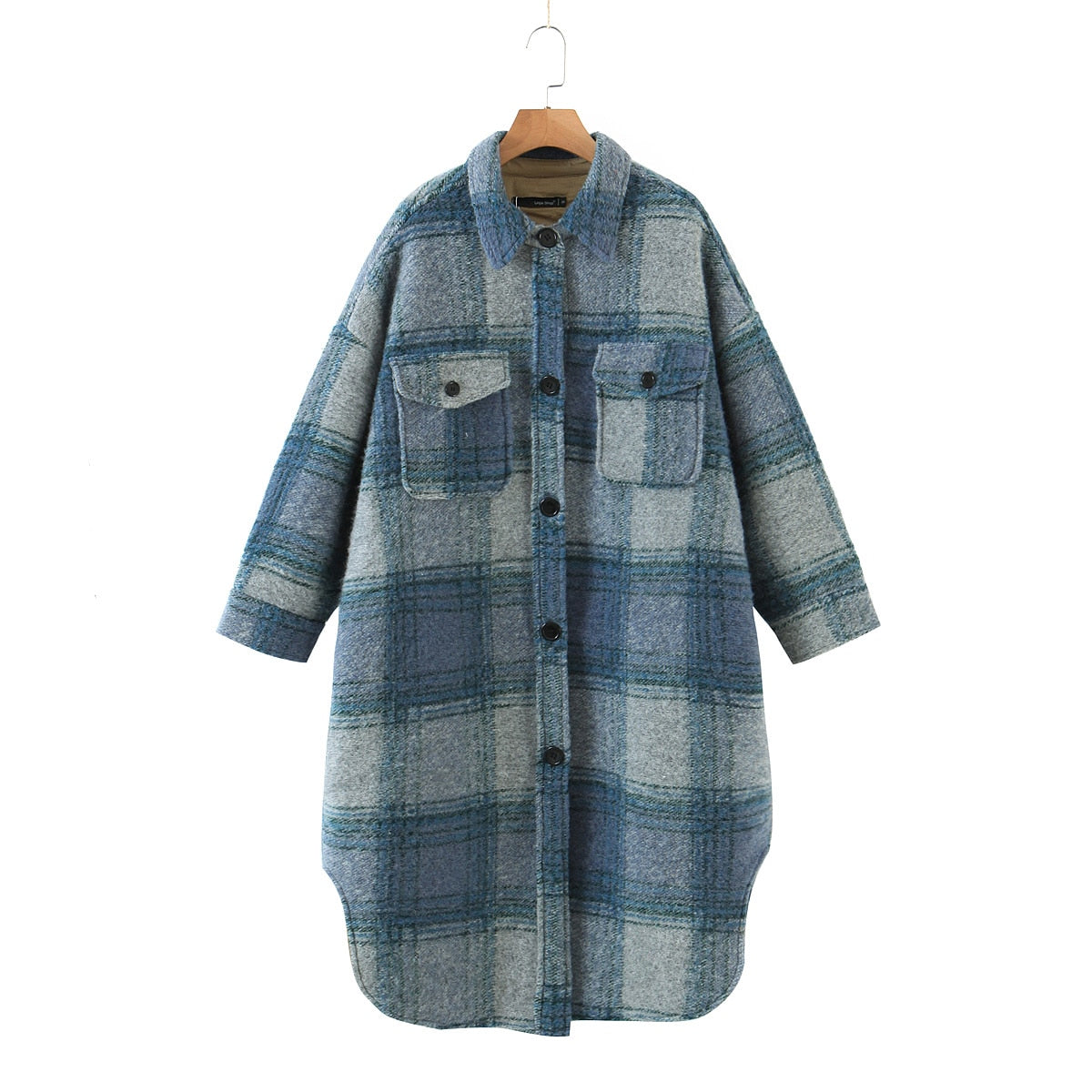 xakxx New Autumn Winter Women Thick Vintage Plaid Long Wool Coat Casual Oversize Shirt Jacket Loose Warm Outwear Overcoats Female