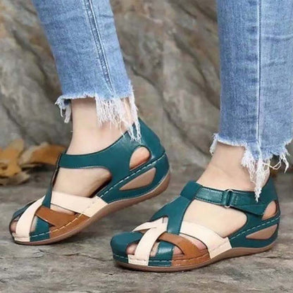 Women's Sandals Wedge Buckle Strap Sandals Female Retro Casual Sewing Women Shoes Flats Platform Retro Sandalias Plus Size