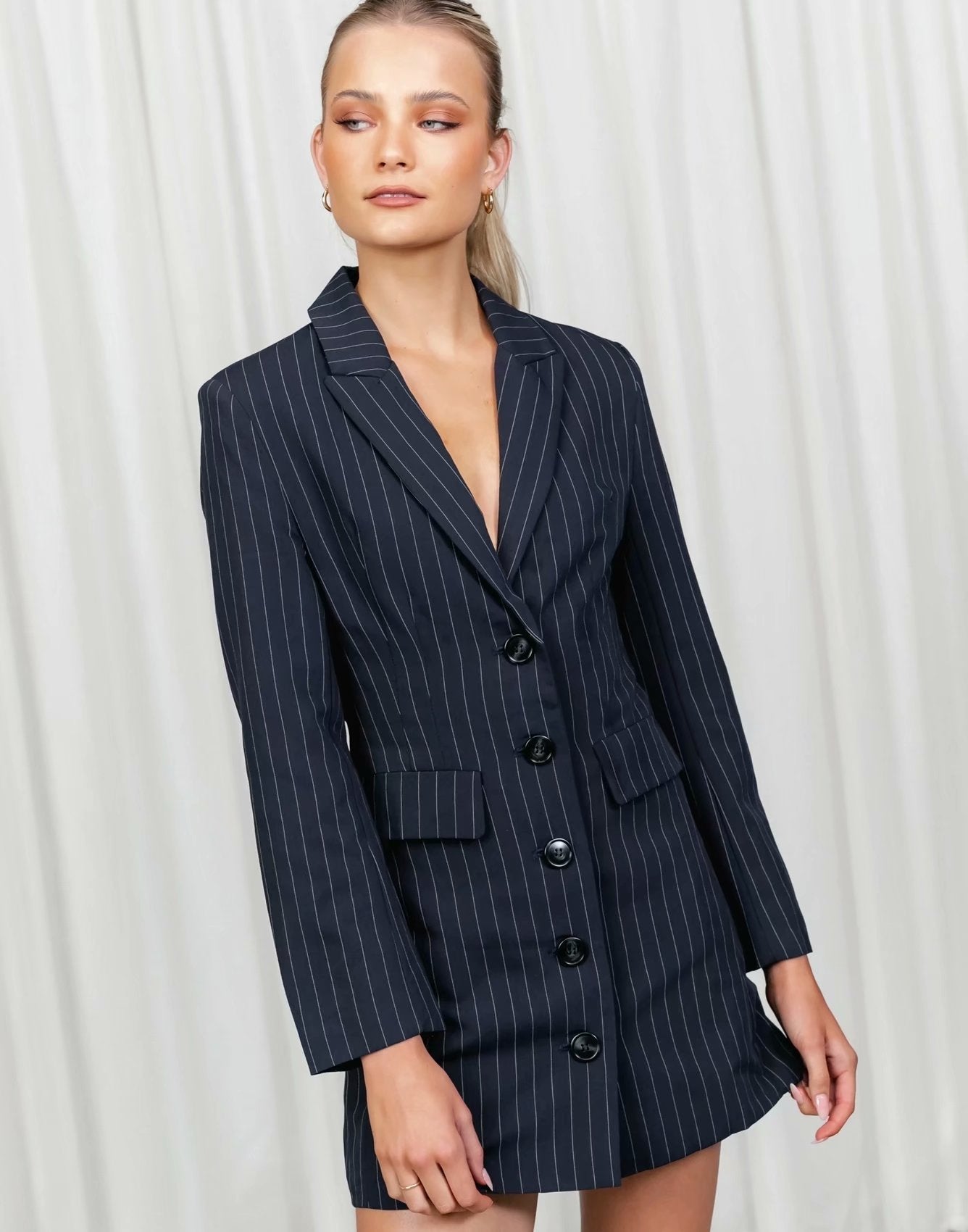 xakxx New Autumn Winter Vintage Striped Double Breasted Formal Women Blazer Long Sleeve Turn Down Collar Female Jacket