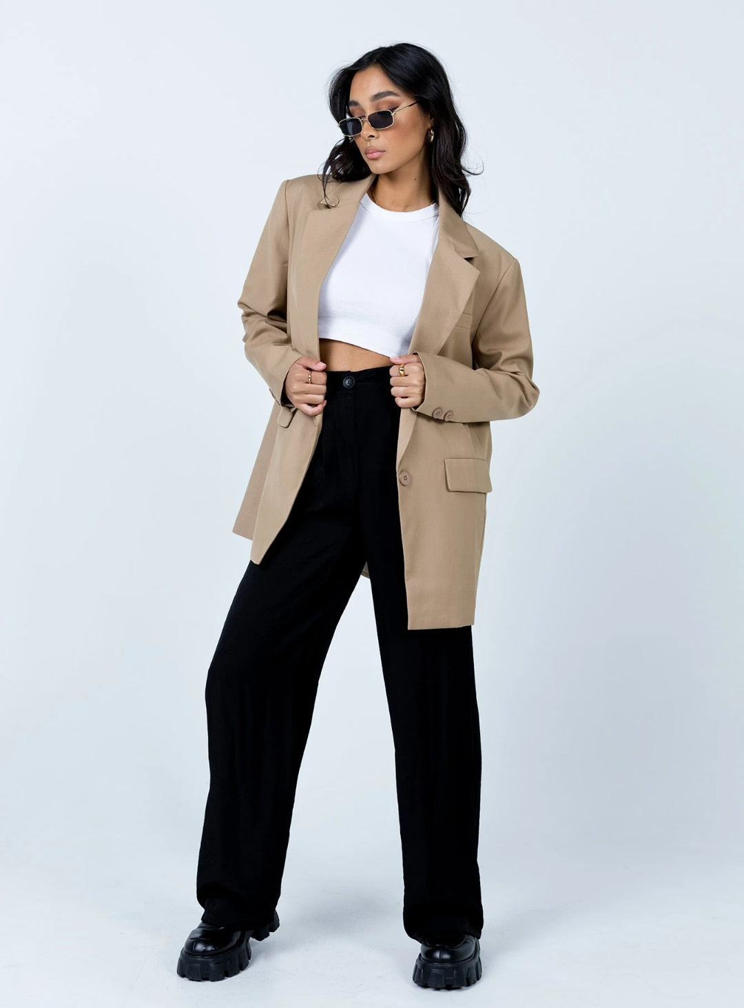 xakxx Fashion Women Blazers Casual Streetwear Vintage Long Sleeve Single Breasted Elegant Pocket Coat Loose Suit Jacket Outerwear