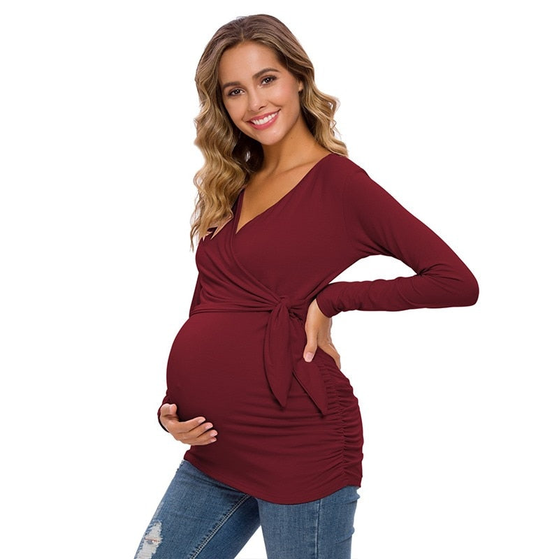 Women's Maternity Clothes Breastfeeding Pregnancy Shirts Long Sleeve V-Neck Comformation Cute Maternity Tops for pregnant women