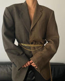 xakxx Autumn Winter High Quality Women Patchwork Chains Blazer Female Luxury Jacket Coat For Ladies Blusas