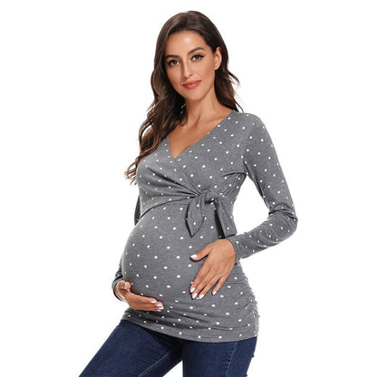 Women's Maternity Clothes Breastfeeding Pregnancy Shirts Long Sleeve V-Neck Comformation Cute Maternity Tops for pregnant women