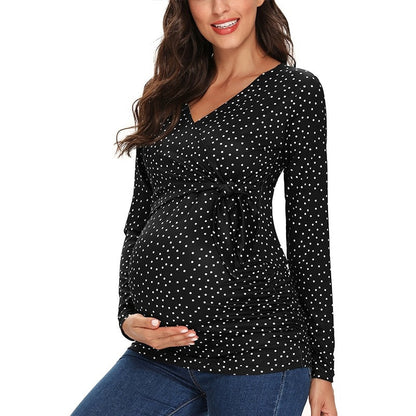 Women's Maternity Clothes Breastfeeding Pregnancy Shirts Long Sleeve V-Neck Comformation Cute Maternity Tops for pregnant women