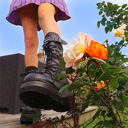 xakxx Gothic Punk Street Women Ankle Boots Platform Wedges High Heels Short Boots New Fashion Design Rivet Cosplay Shoes