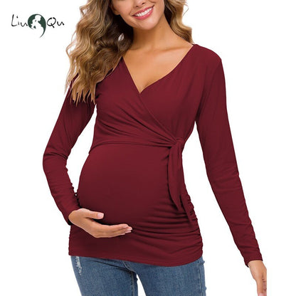 Women's Maternity Clothes Breastfeeding Pregnancy Shirts Long Sleeve V-Neck Comformation Cute Maternity Tops for pregnant women