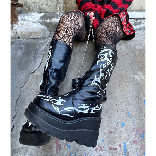 xakxx Halloween Brand Design  Big Sizes 43 Platform High Heels Cosplay Fashionable Autumn Winter Wedges Shoes Ankle Boots Women