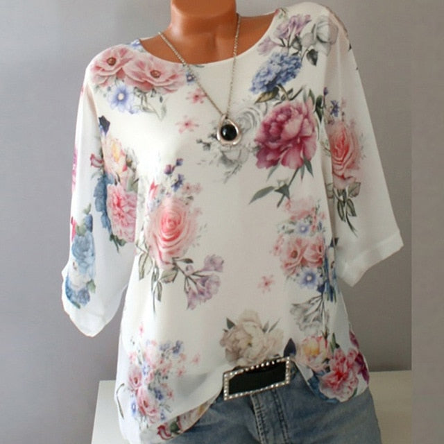 xakxx Summer Floral Print Women Blouse 5XL Plus Size Chiffon Blouses Half Sleeve Beach Shirt Office Work Shirts Blusas Feminina Tops